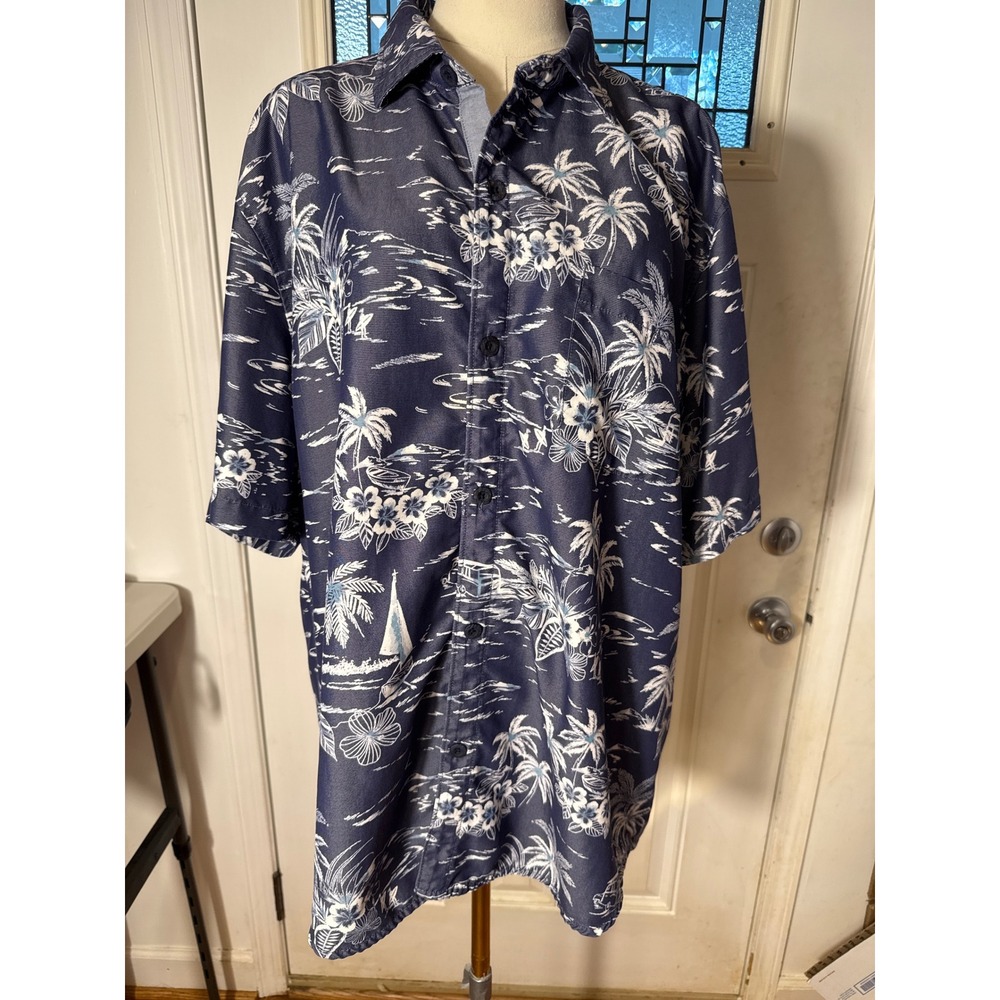 Tommy Bahama The Coconut Point Mens XL Navy Blue Tropical Palm Tree Camp Shirt - Picture 2 of 10